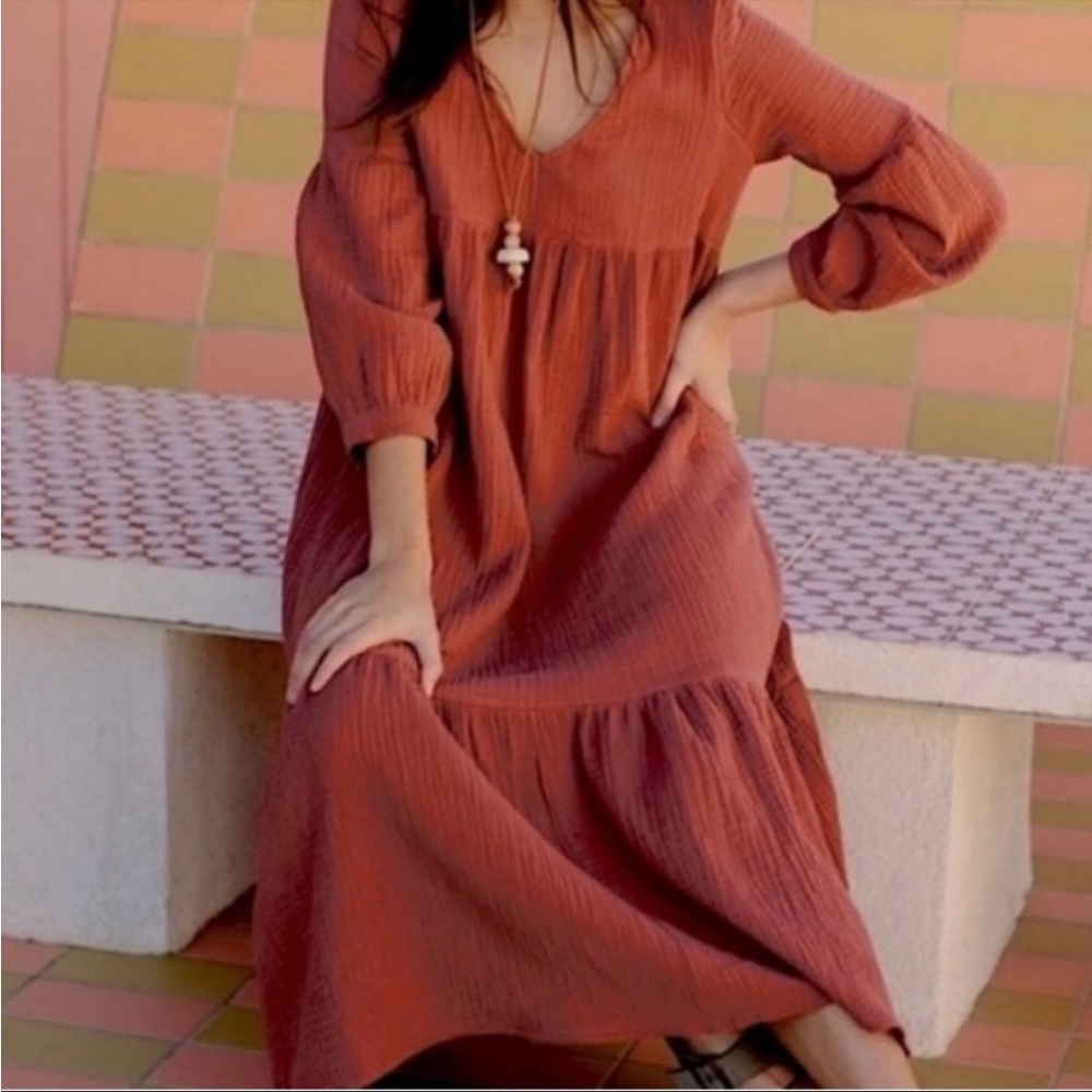 7 for All Man Kind Boho Maxi Bottom Tier Burnt Color Dress Small